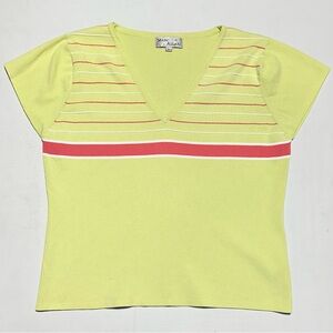 Y2K MARC ALLAN Lime V-Neck Preppy Coquette Tennis Barbiecore Knit Top